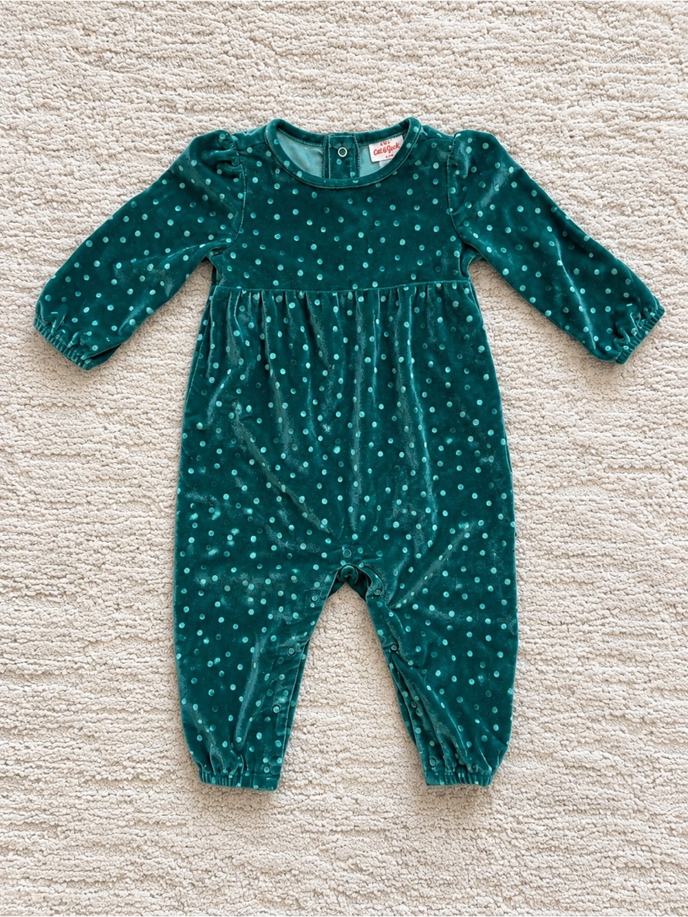 Cat & Jack Green Velvet Polka-Dot Footie